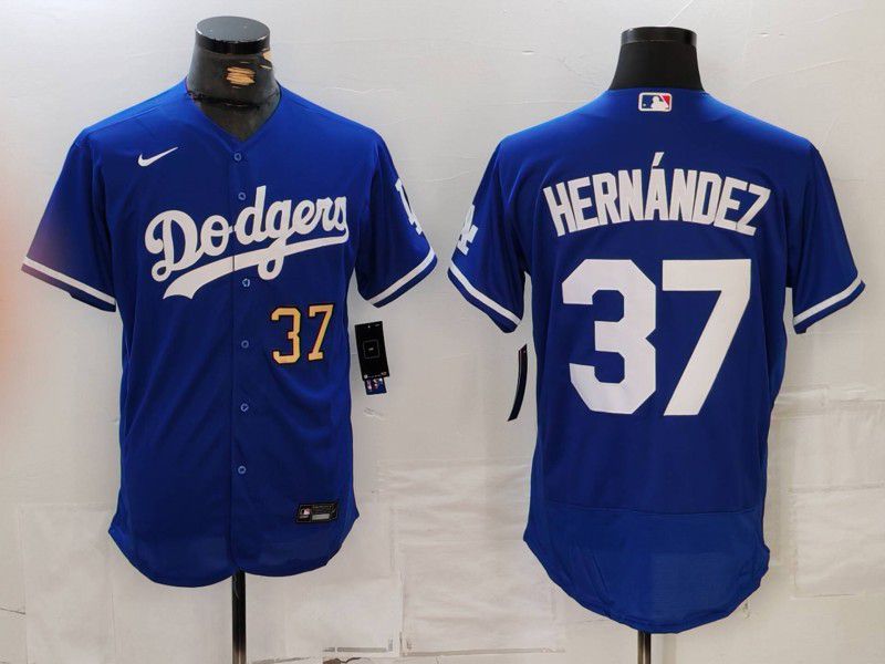 Men Los Angeles Dodgers 37 Hernandez Blue Nike Elite 2024 MLB Jersey style 7261